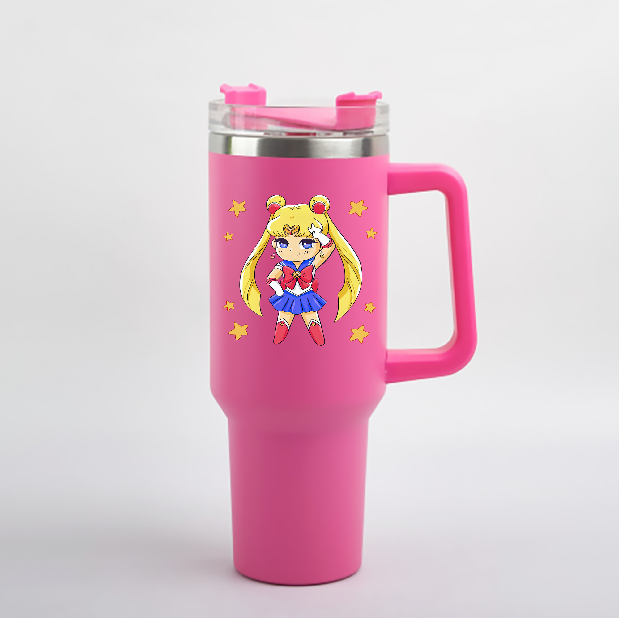 （画像用） 美少女戦士セーラームーン 月野 うさぎ つきの うさぎ Sailor Moon Tsukino Usagi 1200mL車用タンブラー - クリスタルステッカー（プラスチックストロー付き）
